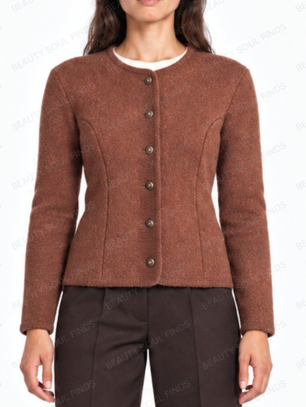 Vintage Tally-Ho Brown Boiled Wool Button Front Cardigan Sweater Size Large